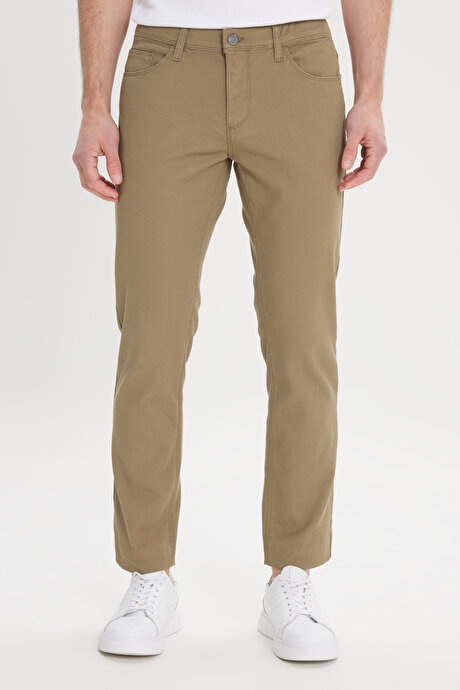 Slim Fit Dar Kesim 5 Cep Armürlü Esnek Yeşil Pantolon resmi