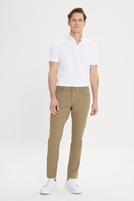 Slim Fit Dar Kesim 5 Cep Armürlü Esnek Yeşil Pantolon resmi