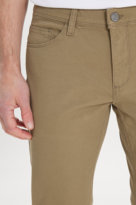 Slim Fit Dar Kesim 5 Cep Armürlü Esnek Yeşil Pantolon resmi