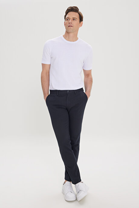 Slim Fit Dar Kesim Yan Cepli Pamuklu Esnek Armürlü Siyah Pantolon resmi