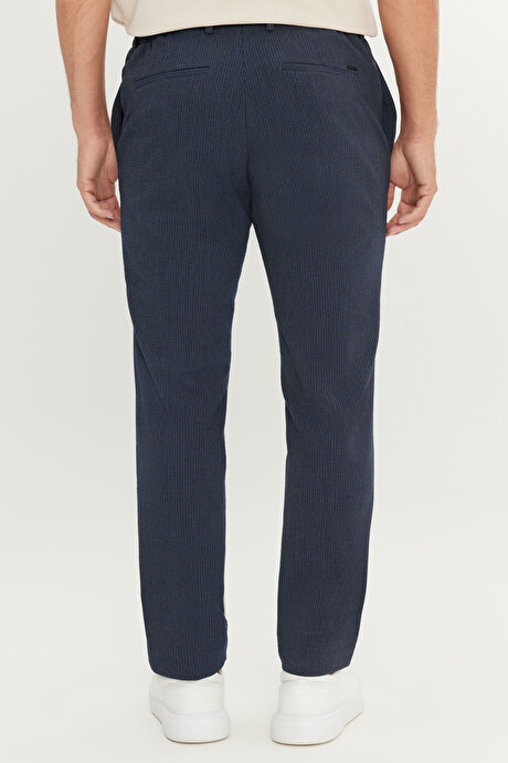 Comfort Fit Rahat Kesim Yan Cepli Desenli Beli Lastikli Lacivert Pantolon resmi