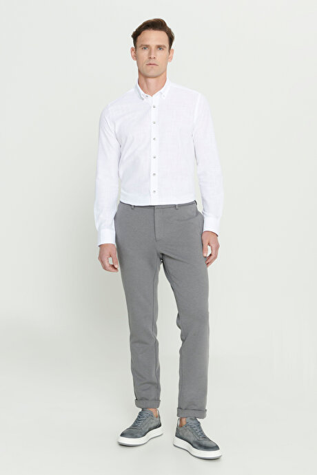 360 Derece Her Yöne Esneyen Slim Fit Dar Kesim Diagonal Desenli Beli Bağlamalı Örme Gri PantolonYDA012420028GRI