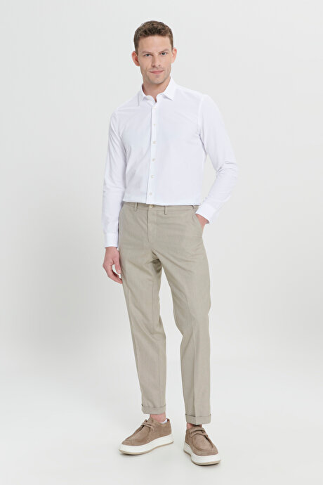 Comfort Fit Rahat Kesim Yan Cepli Desenli Beli Lastikli Kahverengi Pantolon resmi
