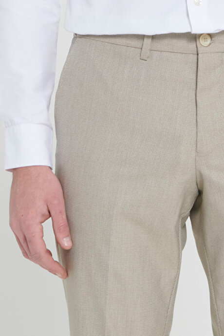 Comfort Fit Rahat Kesim Yan Cepli Desenli Beli Lastikli Kahverengi Pantolon resmi