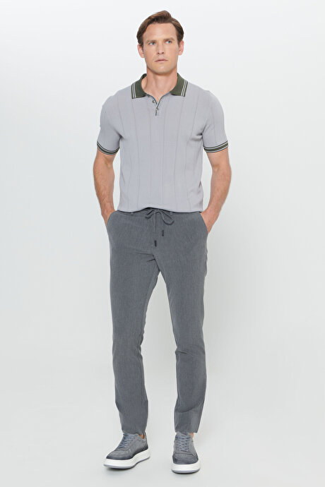 Slim Fit Dar Kesim Yan Cepli Desenli Beli Lastikli Antrasit Pantolon resmi