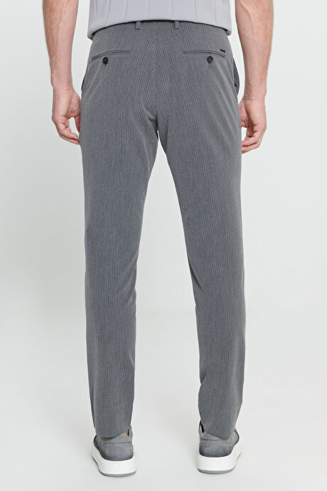 Slim Fit Dar Kesim Yan Cepli Desenli Beli Lastikli Antrasit Pantolon resmi