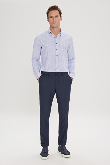 Slim Fit Dar Kesim Kuş Gözü Desenli Esnek Beli Lastikli Bağlamalı Lacivert PantolonYDA012420041LAC