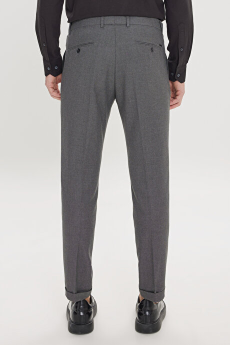 Slim Fit Dar Kesim Kuş Gözü Desenli Esnek Beli Lastikli Bağlamalı Siyah Pantolon resmi