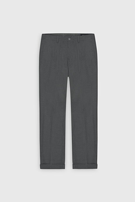 Slim Fit Dar Kesim Kuş Gözü Desenli Esnek Beli Lastikli Bağlamalı Siyah Pantolon resmi