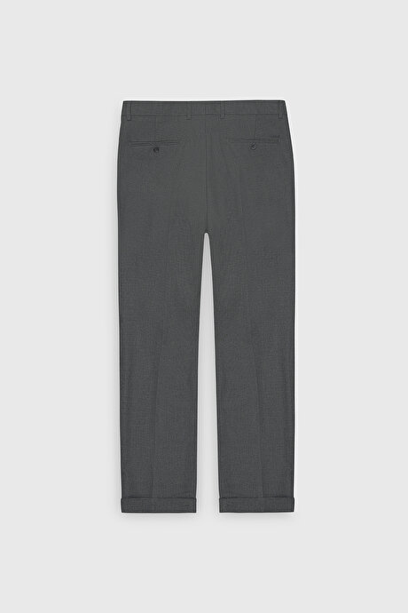 Slim Fit Dar Kesim Kuş Gözü Desenli Esnek Beli Lastikli Bağlamalı Siyah Pantolon resmi