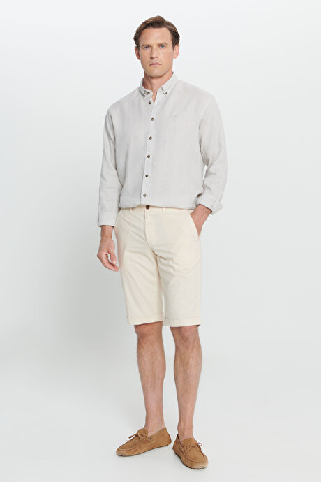 Slim Fit Dar Kesim %100 Pamuk Yan Cep Ekru Şort resmi