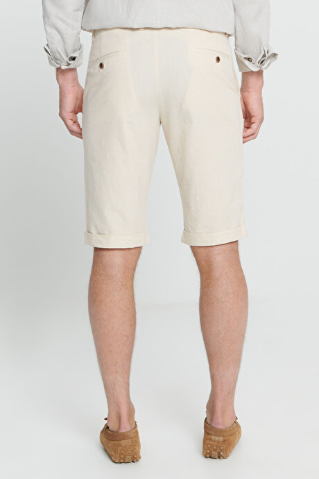 Slim Fit Dar Kesim %100 Pamuk Yan Cep Ekru Şort resmi