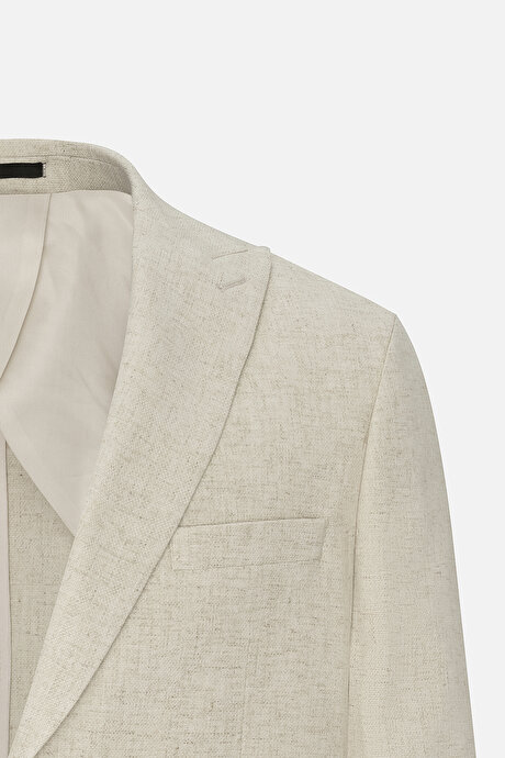 Slim Fit Dar Kesim Kırlangıç Yaka Bej Ceket resmi