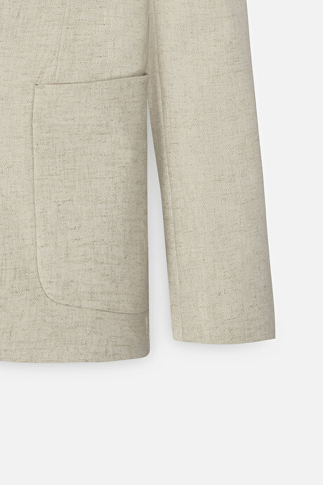 Slim Fit Dar Kesim Kırlangıç Yaka Bej Ceket resmi