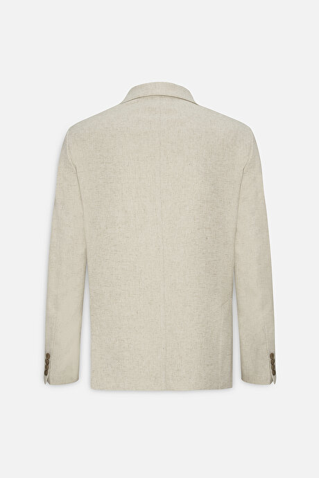 Slim Fit Dar Kesim Kırlangıç Yaka Bej Ceket resmi