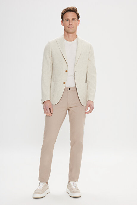 Slim Fit Dar Kesim Kırlangıç Yaka Bej Ceket resmi