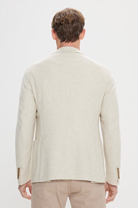 Slim Fit Dar Kesim Kırlangıç Yaka Bej Ceket resmi