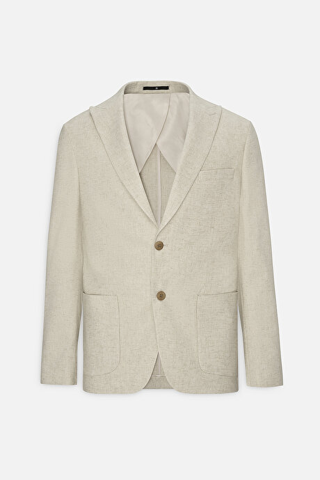 Slim Fit Dar Kesim Kırlangıç Yaka Bej Ceket resmi