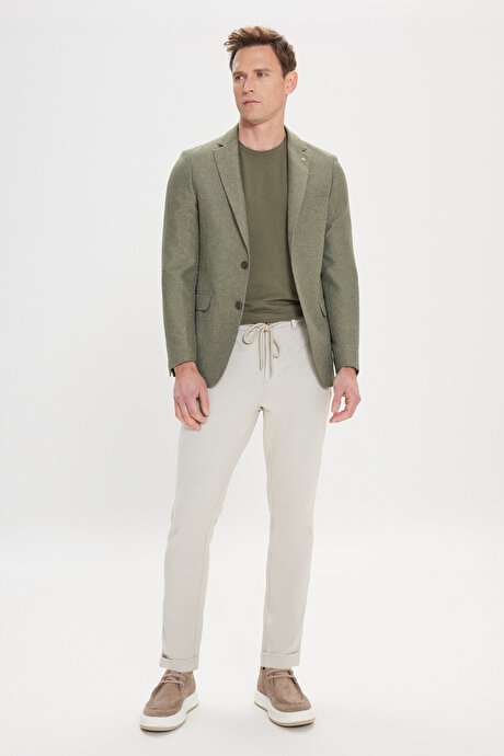 Slim Fit Dar Kesim Mono Yaka Desenli Yeşil Ceket resmi