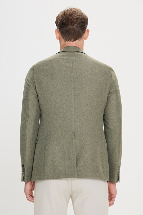 Slim Fit Dar Kesim Mono Yaka Desenli Yeşil Ceket resmi