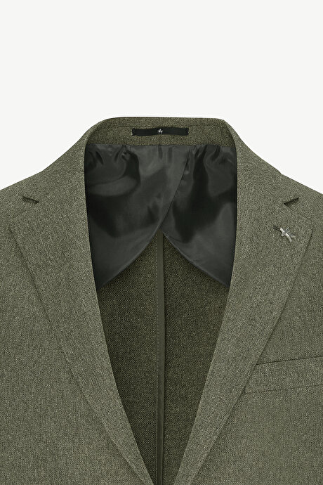 Slim Fit Dar Kesim Mono Yaka Desenli Yeşil Ceket resmi