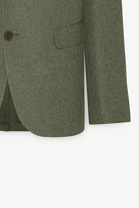 Slim Fit Dar Kesim Mono Yaka Desenli Yeşil Ceket resmi