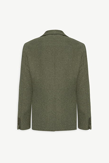 Slim Fit Dar Kesim Mono Yaka Desenli Yeşil Ceket resmi