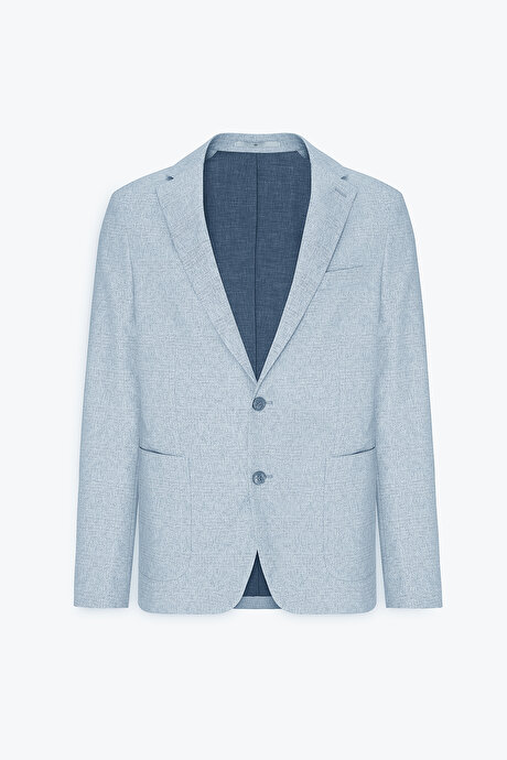 360 Her Yöne Esneyen Slim Fit Dar Kesim Mono Yaka Desenli Gri-Mavi Ceket resmi