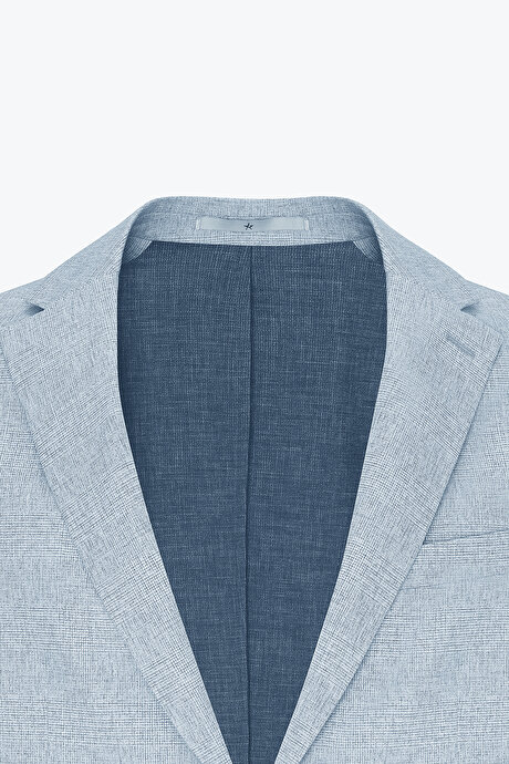 360 Her Yöne Esneyen Slim Fit Dar Kesim Mono Yaka Desenli Gri-Mavi Ceket resmi