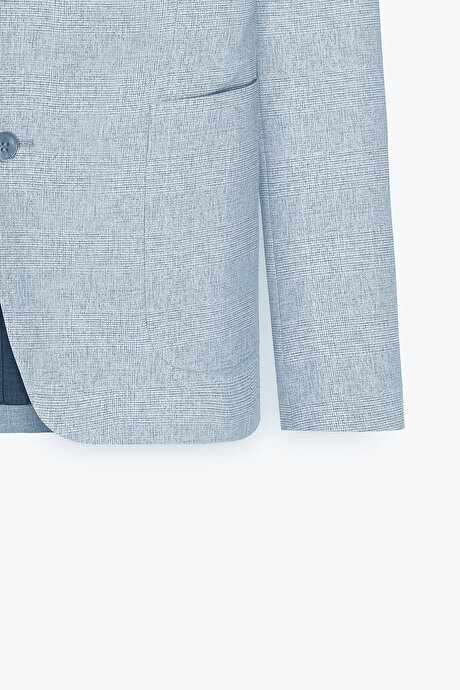360 Her Yöne Esneyen Slim Fit Dar Kesim Mono Yaka Desenli Gri-Mavi Ceket resmi