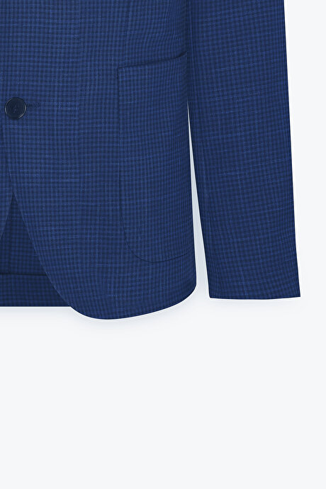 Slim Fit Dar Kesim Kırlangıç Yaka Desenli Lacivert Ceket resmi