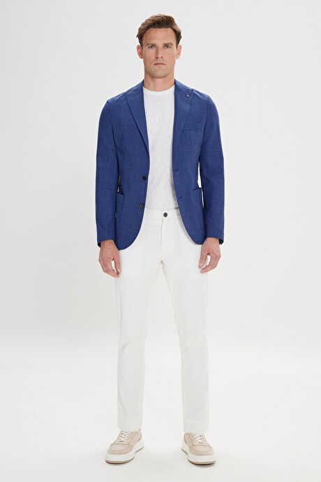 Slim Fit Dar Kesim Kırlangıç Yaka Desenli Lacivert Ceket resmi
