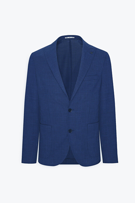 Slim Fit Dar Kesim Kırlangıç Yaka Desenli Lacivert Ceket resmi