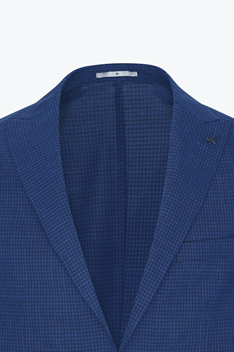 Slim Fit Dar Kesim Kırlangıç Yaka Desenli Lacivert Ceket resmi