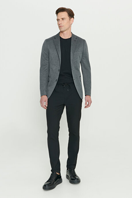 360 Her Yöne Esneyen Slim Fit Dar Kesim Mono Yaka Desenli Antrasit CeketYDA042420011ATR