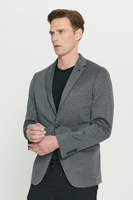 360 Her Yöne Esneyen Slim Fit Dar Kesim Mono Yaka Desenli Antrasit CeketYDA042420011ATR