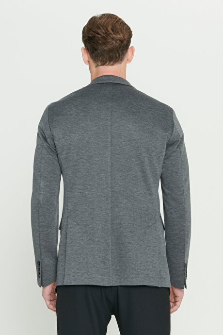 360 Her Yöne Esneyen Slim Fit Dar Kesim Mono Yaka Desenli Antrasit Ceket resmi