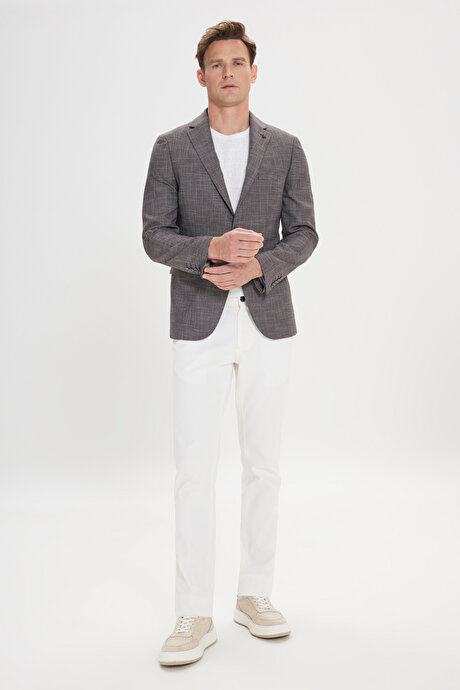 Slim Fit Dar Kesim Mono Yaka Desenli Siyah-Bordo Ceket resmi