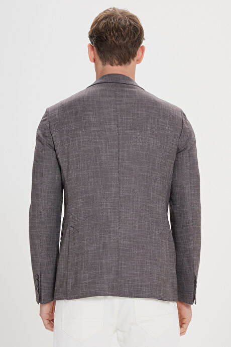 Slim Fit Dar Kesim Mono Yaka Desenli Siyah-Bordo Ceket resmi