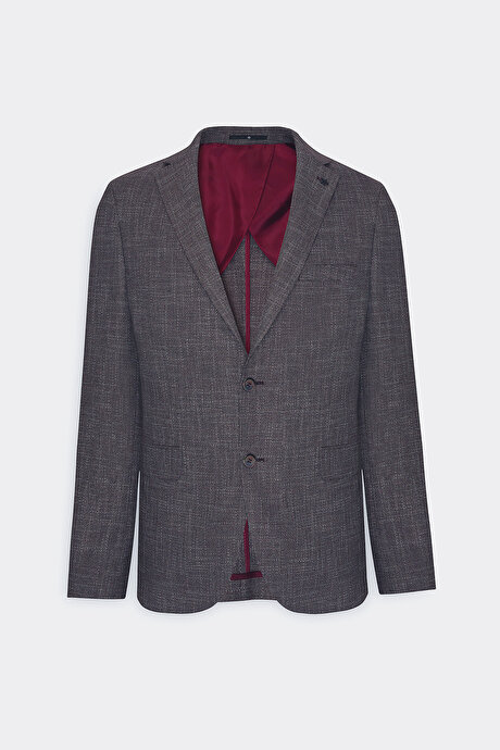 Slim Fit Dar Kesim Mono Yaka Desenli Siyah-Bordo Ceket resmi