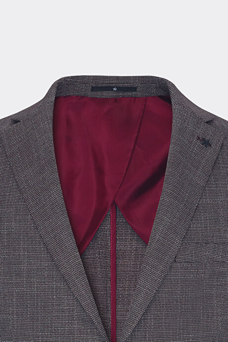 Slim Fit Dar Kesim Mono Yaka Desenli Siyah-Bordo Ceket resmi