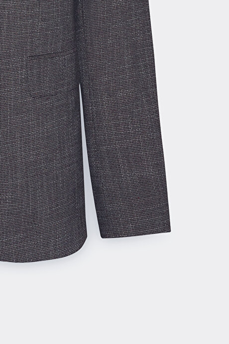 Slim Fit Dar Kesim Mono Yaka Desenli Siyah-Bordo Ceket resmi