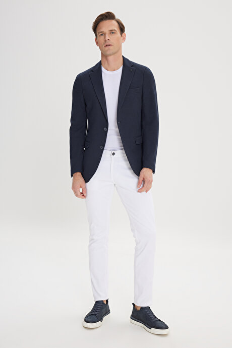360 Derece Her Yöne Esneyen Slim Fit Dar Kesim Mono Yaka Lacivert Ceket resmi