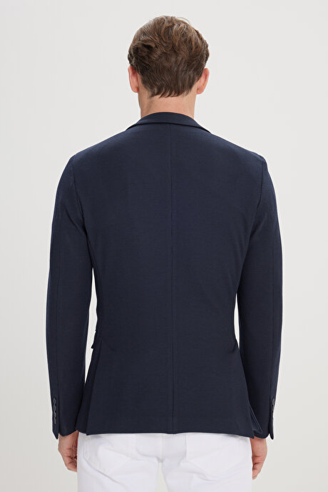 360 Derece Her Yöne Esneyen Slim Fit Dar Kesim Mono Yaka Lacivert Ceket resmi