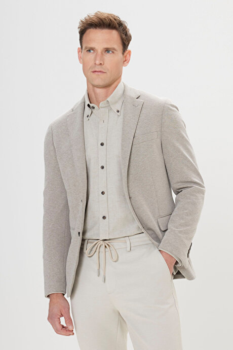 360 Her Yöne Esneyen Slim Fit Dar Kesim Mono Yaka Haki Ceket resmi