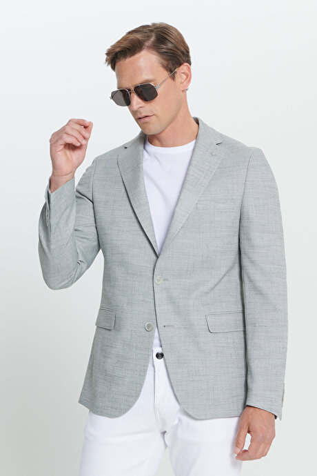 Slim Fit Dar Kesim Mono Yaka Kapak Cepli Diagonal Esnek Yeşil Ceket resmi