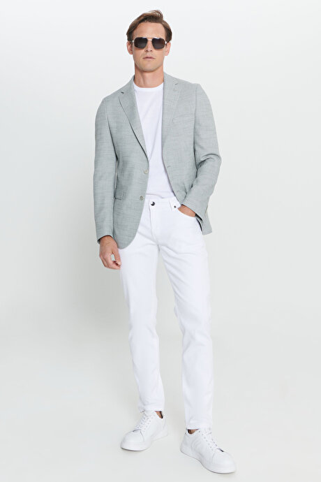 Slim Fit Dar Kesim Mono Yaka Kapak Cepli Diagonal Esnek Yeşil Ceket resmi