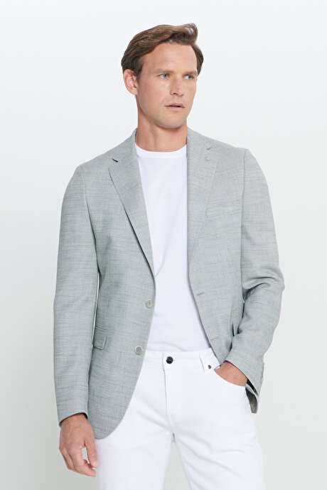 Slim Fit Dar Kesim Mono Yaka Kapak Cepli Diagonal Esnek Yeşil Ceket resmi