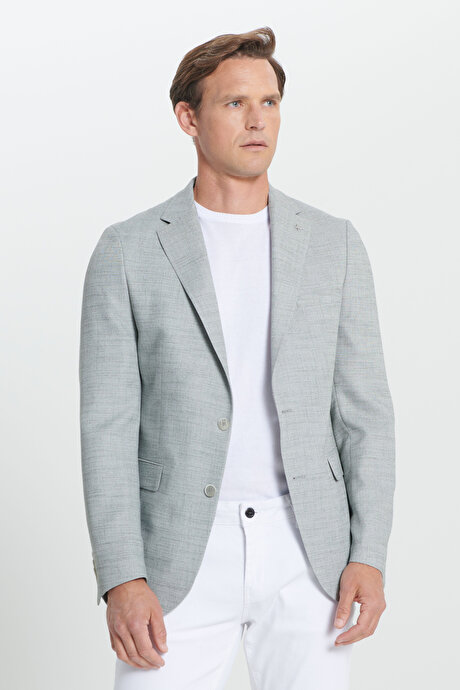 Slim Fit Dar Kesim Mono Yaka Kapak Cepli Diagonal Esnek Yeşil Ceket resmi