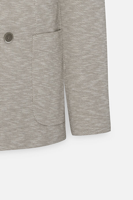 Slim Fit Dar Kesim Kırlangıç Yaka Pamuklu Desenli Kruvaze Bej Ceket resmi